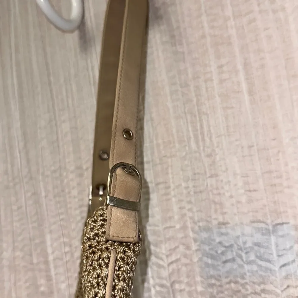 Red Tan Macrame Crochet Hobo Bag Purse